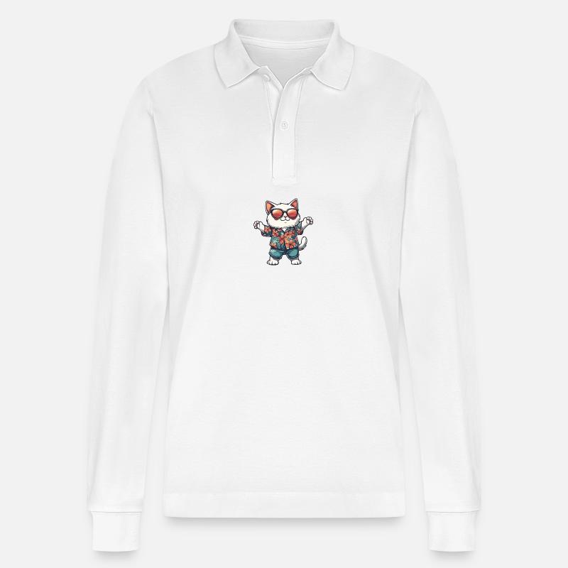 Katze Comic Urlaub - Stanley/Stella Unisex Bio-Langarm-Poloshirt Prepster - Weiß