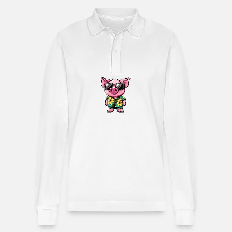 Schwein Comic Urlaub - Stanley/Stella Unisex Bio-Langarm-Poloshirt Prepster - Weiß