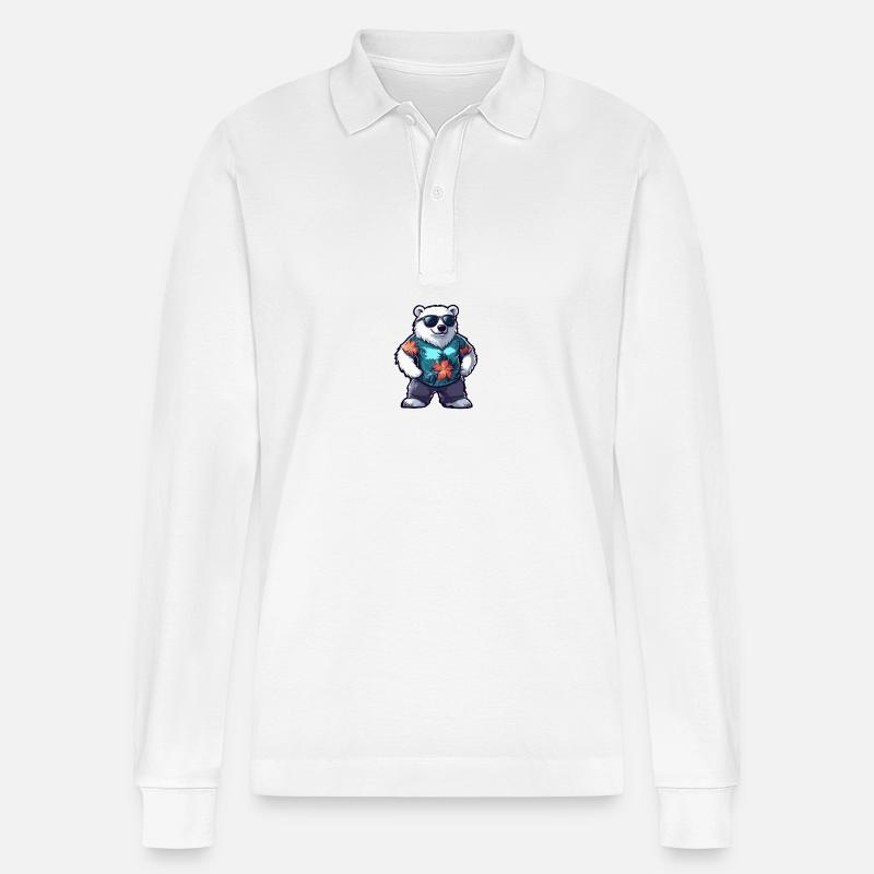Eisbär Comic Urlaub - Stanley/Stella Unisex Bio-Langarm-Poloshirt Prepster - Weiß