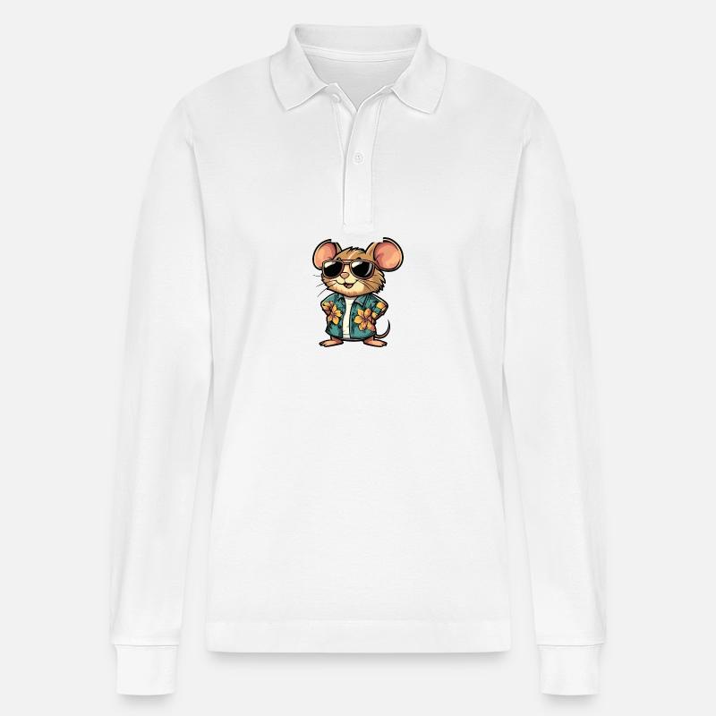 Maus Comic Urlaub - Stanley/Stella Unisex Bio-Langarm-Poloshirt Prepster - Weiß
