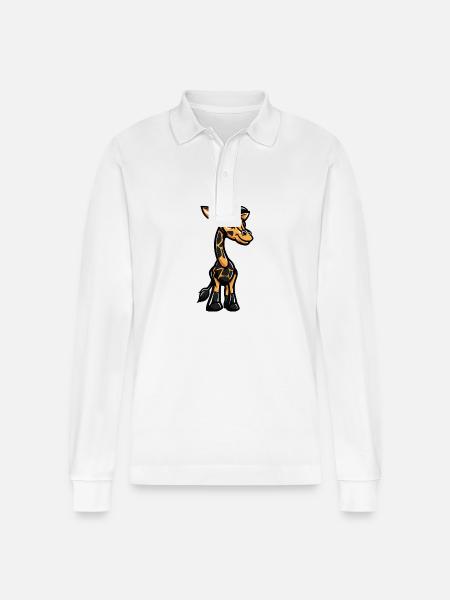 Giraffe Comic - Stanley/Stella Organic Unisex Long-Sleeved Polo Shirt Prepster - white