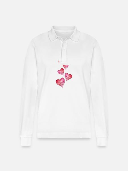 Herzen Wasserfarben - Stanley/Stella Unisex Bio-Langarm-Poloshirt Prepster - Weiß