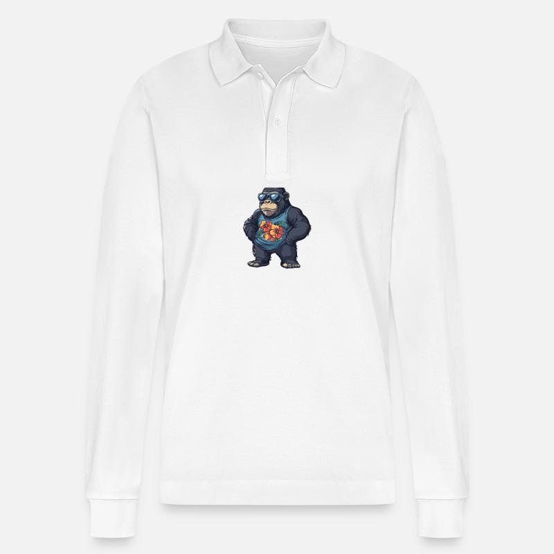 Gorilla Comic Urlaub - Stanley/Stella Unisex Bio-Langarm-Poloshirt Prepster - Weiß