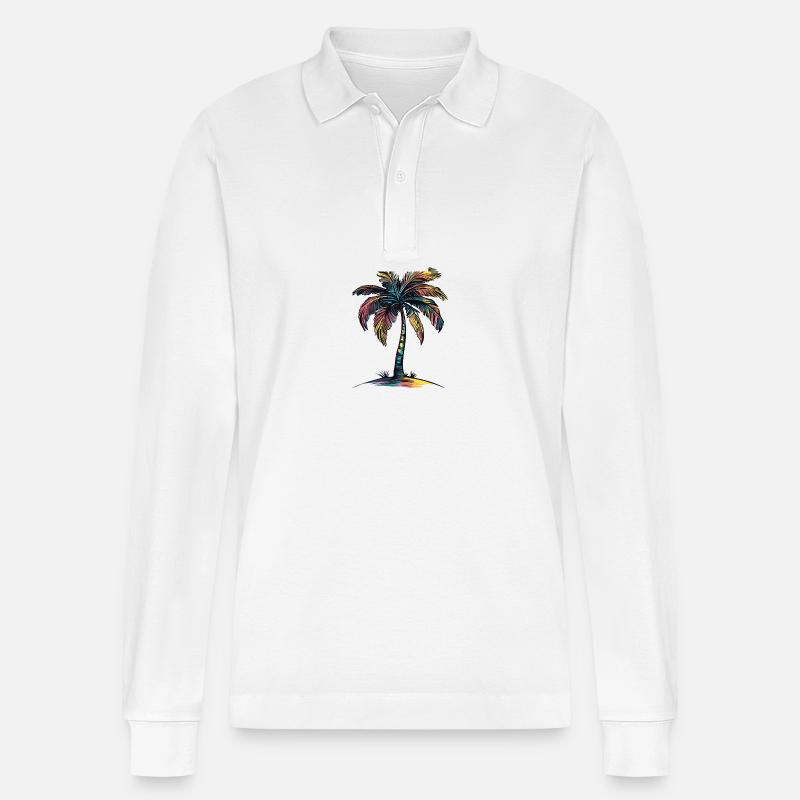 Plage de Palm Tree - Polo à manches longues bio PREPSTER Stanley/Stella Unisexe - blanc