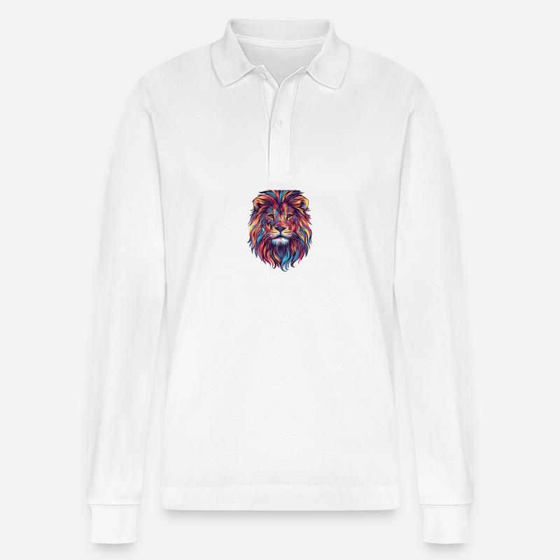 Löwe Bunt - Stanley/Stella Unisex Bio-Langarm-Poloshirt Prepster - Weiß