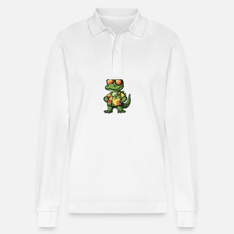 Alligator Comic Urlaub - Stanley/Stella Unisex Bio-Langarm-Poloshirt Prepster - Weiß