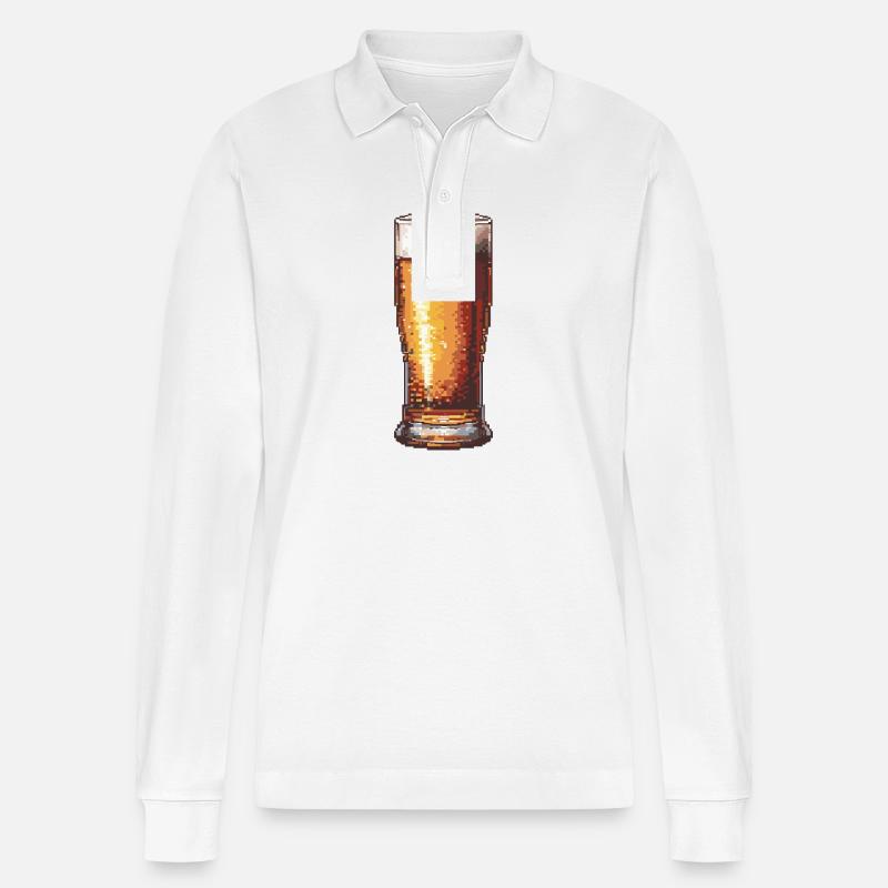 Bier Pixel Gamer - Stanley/Stella Unisex Bio-Langarm-Poloshirt Prepster - Weiß