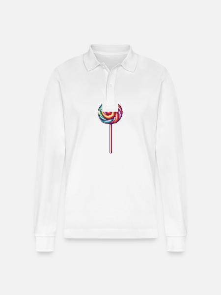 Lollipop Pixel Icon - Stanley/Stella Organic Unisex Long-Sleeved Polo Shirt Prepster - white