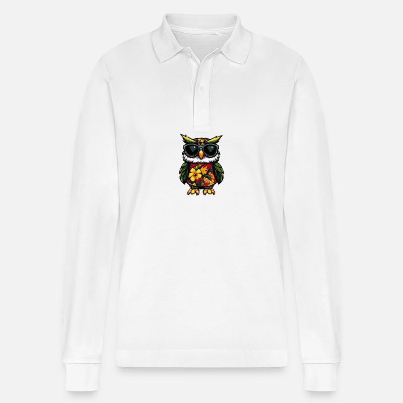 Eule Comic Urlaub - Stanley/Stella Unisex Bio-Langarm-Poloshirt Prepster - Weiß