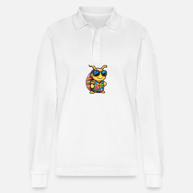 Schnecke Comic Urlaub - Stanley/Stella Unisex Bio-Langarm-Poloshirt Prepster - Weiß