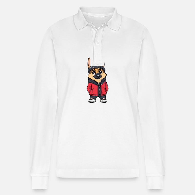Schäferhund Hund Winter - Stanley/Stella Unisex Bio-Langarm-Poloshirt Prepster - Weiß