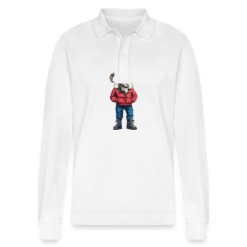 Mountain Goat Funny Winter - Stanley/Stella Organic Unisex Long-Sleeved Polo Shirt Prepster - white - Front - Anna (173cm) & Nico (186cm)
