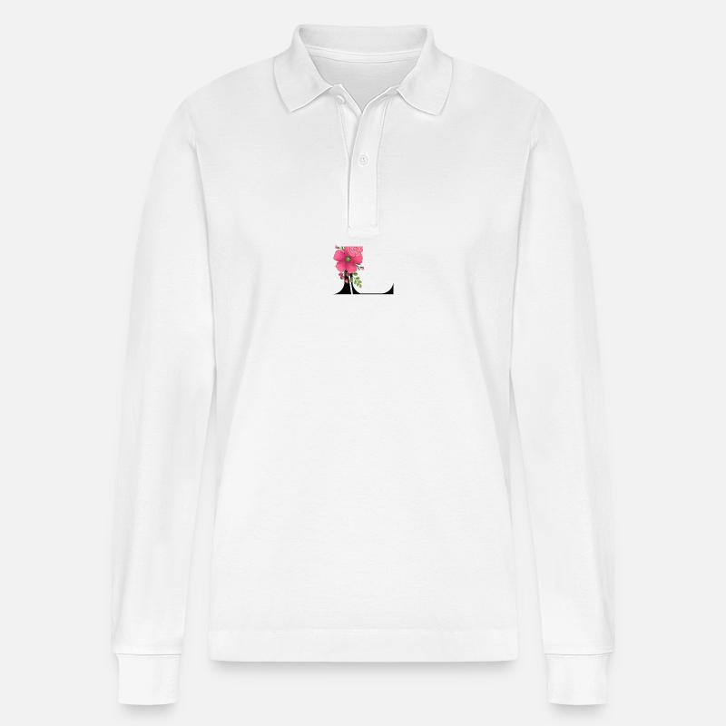 Eleganter Buchstabe 'L' mit Blumen - Stanley/Stella Unisex Bio-Langarm-Poloshirt Prepster - Weiß