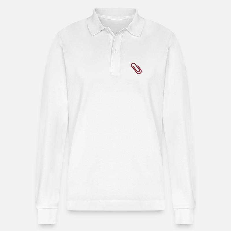 Büroklammer bestickt - Stanley/Stella Unisex Bio-Langarm-Poloshirt Prepster - Weiß
