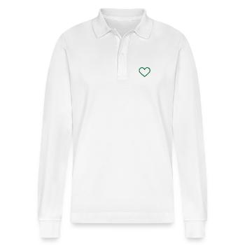 Herz grün - Stanley/Stella Unisex Bio-Langarm-Poloshirt Prepster - Weiß - Vorne - Anna (173cm) & Nico (186cm)
