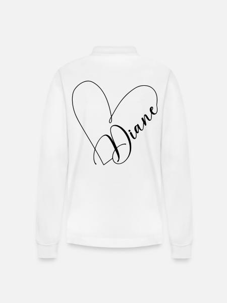 Diane Name Heart Line - Stanley/Stella Organic Unisex Long-Sleeved Polo Shirt Prepster - white
