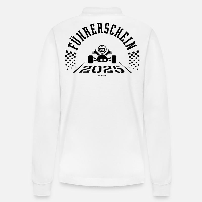 Führerschein 2025 (Fahranfänger / Black) - Stanley/Stella Unisex Bio-Langarm-Poloshirt Prepster - Weiß