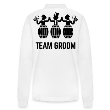 Team Groom (Stag Party / Beer Barrels / Black) - Stanley/Stella Organic Unisex Long-Sleeved Polo Shirt Prepster - white - Back - Anna (173cm)