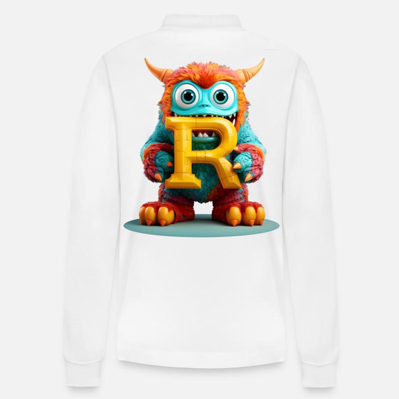 Bunter Monster mit Buchstabe R - Stanley/Stella Unisex Bio-Langarm-Poloshirt Prepster - Weiß