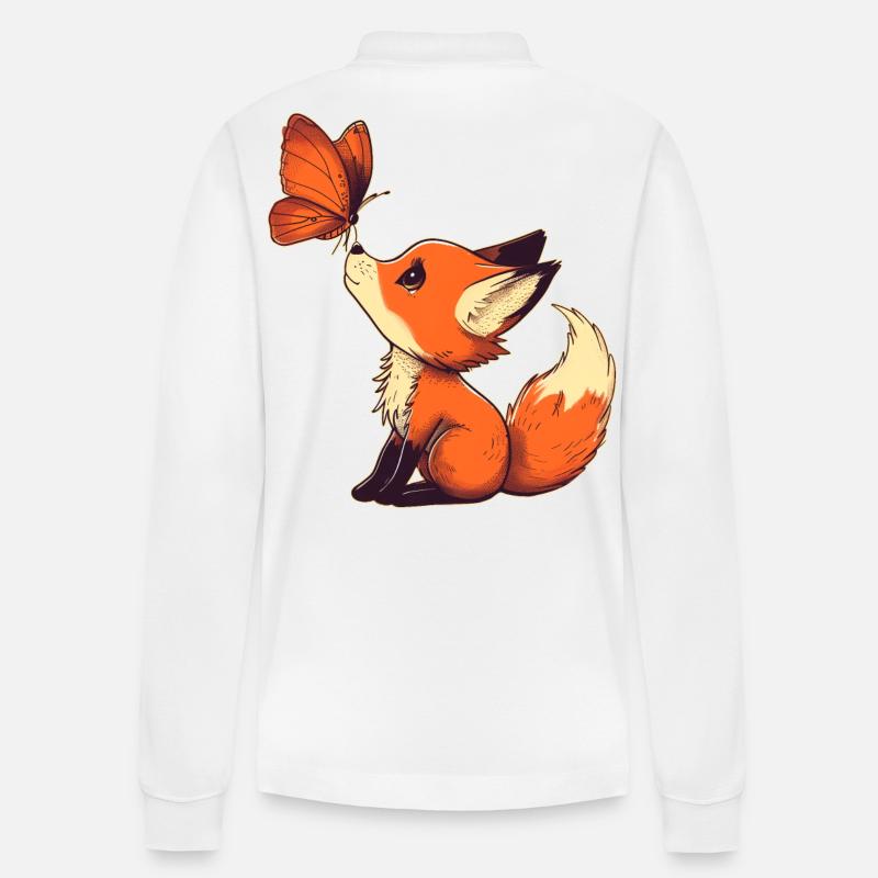 Fuchs mit Schmetterling - Stanley/Stella Unisex Bio-Langarm-Poloshirt Prepster - Weiß