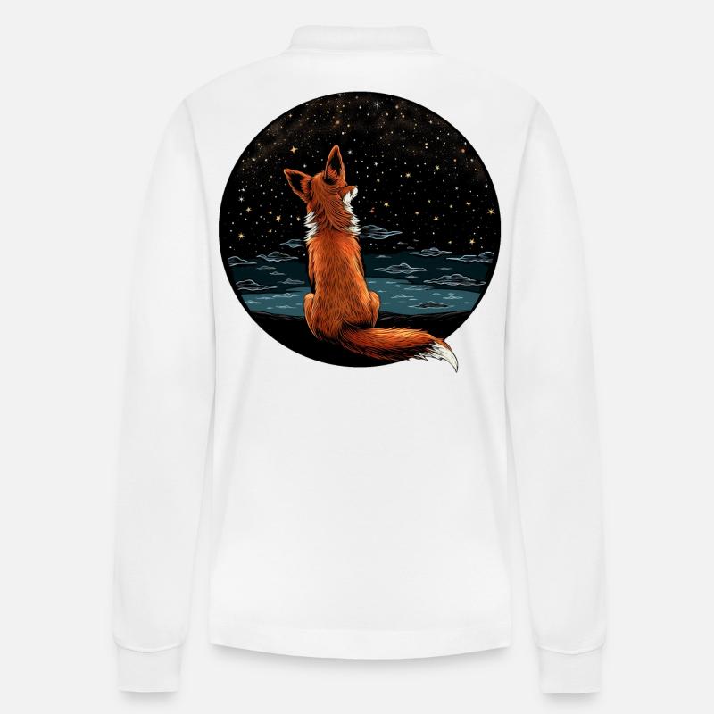 Fuchs mit Sternenhimmel - Stanley/Stella Unisex Bio-Langarm-Poloshirt Prepster - Weiß