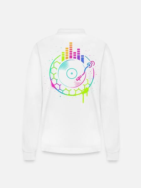 Music Vinyl Turntable DJ Equalizer Retro - Stanley/Stella Organic Unisex Long-Sleeved Polo Shirt Prepster - white
