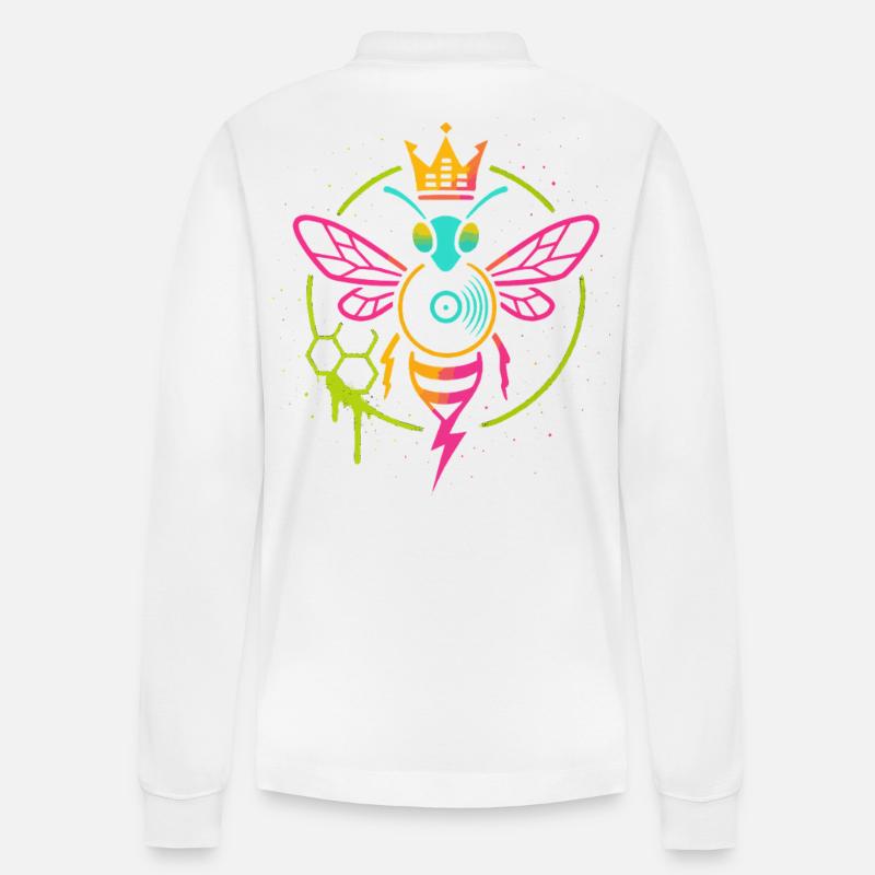 Neon Queen Bee, Electro Hive Beats - Stanley/Stella Unisex Bio-Langarm-Poloshirt Prepster - Weiß