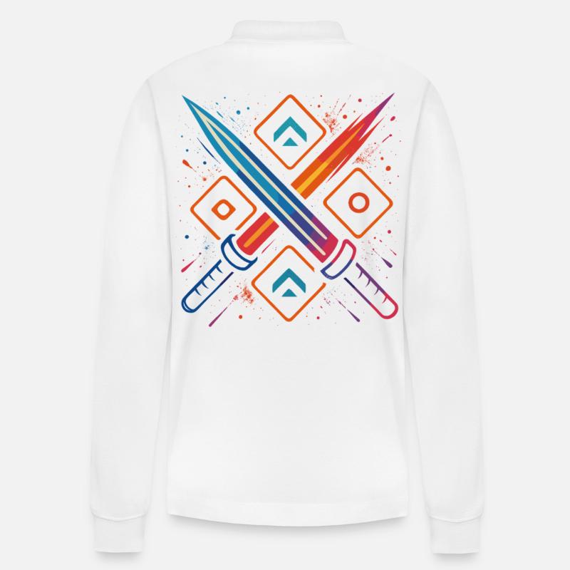 Gaming Schwerter Neon - Stanley/Stella Unisex Bio-Langarm-Poloshirt Prepster - Weiß