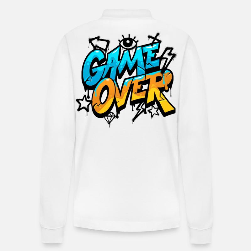 Game Over Graffiti Neon Gradient - Stanley/Stella Organic Unisex Long-Sleeved Polo Shirt Prepster - white