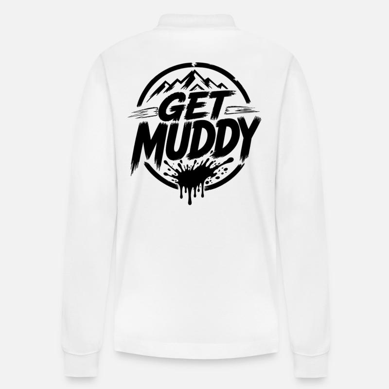 Get Muddy - Black Logo - Stanley/Stella Unisex Bio-Langarm-Poloshirt Prepster - Weiß