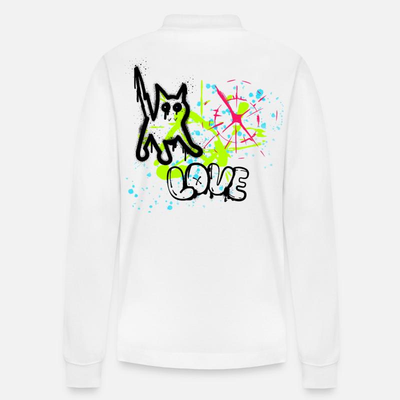 Neon Graffiti Splatter Pattern - Stanley/Stella Organic Unisex Long-Sleeved Polo Shirt Prepster - white