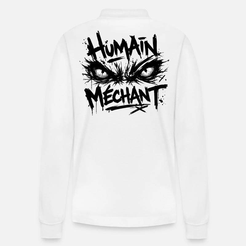 Evil Human Look Black Pattern - Stanley/Stella Organic Unisex Long-Sleeved Polo Shirt Prepster - white