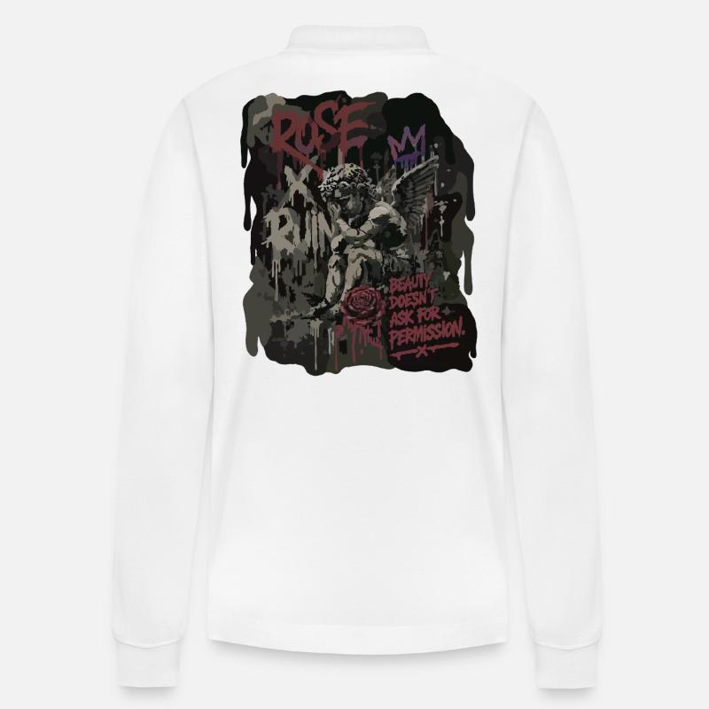 Rose x Ruin - Broken Saint - Stanley/Stella Unisex Bio-Langarm-Poloshirt Prepster - Weiß