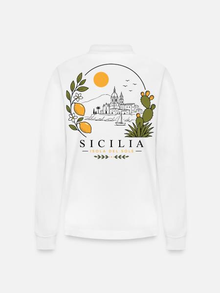 Sizilien Küstenidylle - Stanley/Stella Unisex Bio-Langarm-Poloshirt Prepster - Weiß