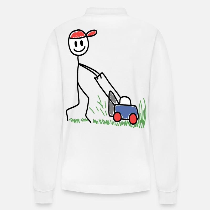 Rasenmäher Doodle - Gartenarbeit - Stanley/Stella Unisex Bio-Langarm-Poloshirt Prepster - Weiß