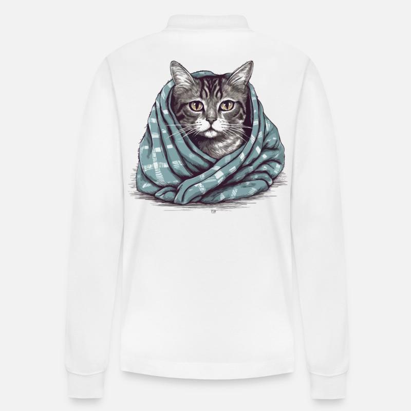 Katze in einer Decke - Stanley/Stella Unisex Bio-Langarm-Poloshirt Prepster - Weiß