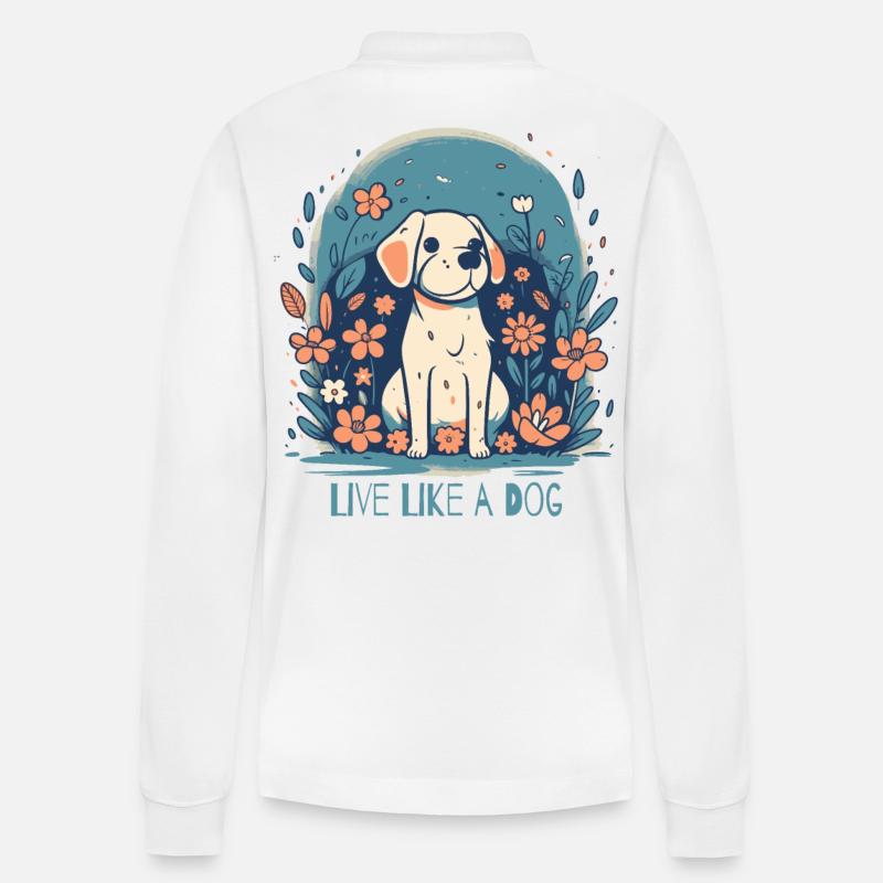 Lebe wie ein Hund - Stanley/Stella Unisex Bio-Langarm-Poloshirt Prepster - Weiß
