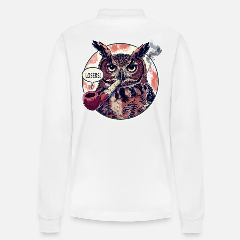 Eule mit Tabakpfeife sagt "Verlierer" - Stanley/Stella Unisex Bio-Langarm-Poloshirt Prepster - Weiß
