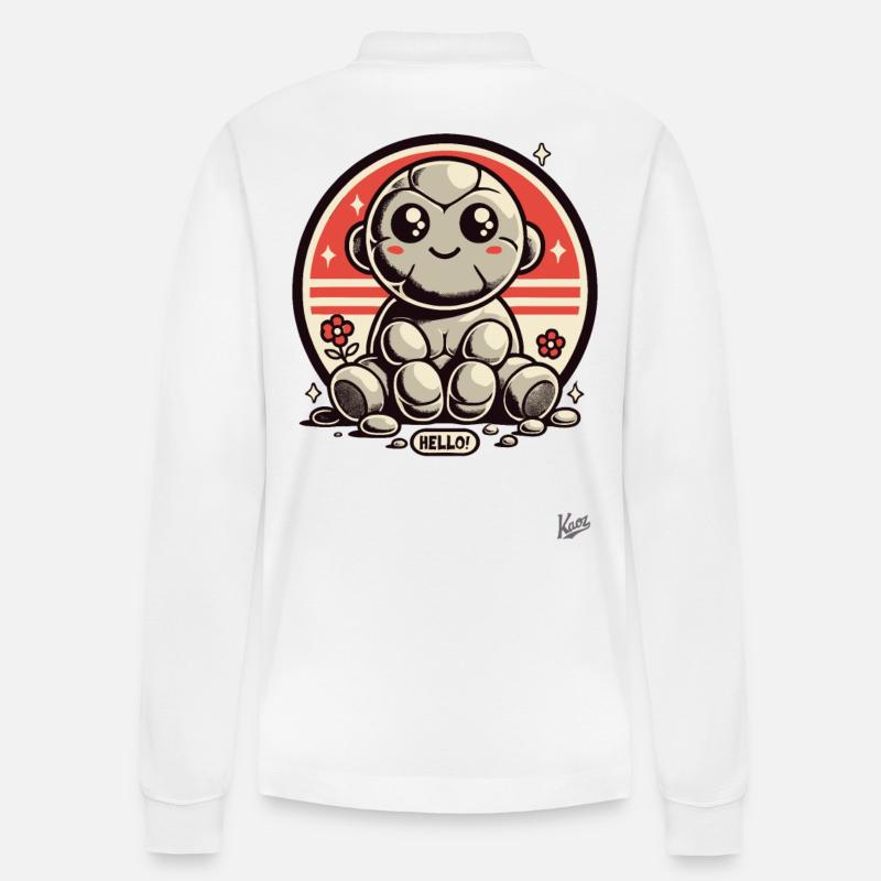 Hallo! Süßer Stein-Affe - Stanley/Stella Unisex Bio-Langarm-Poloshirt Prepster - Weiß