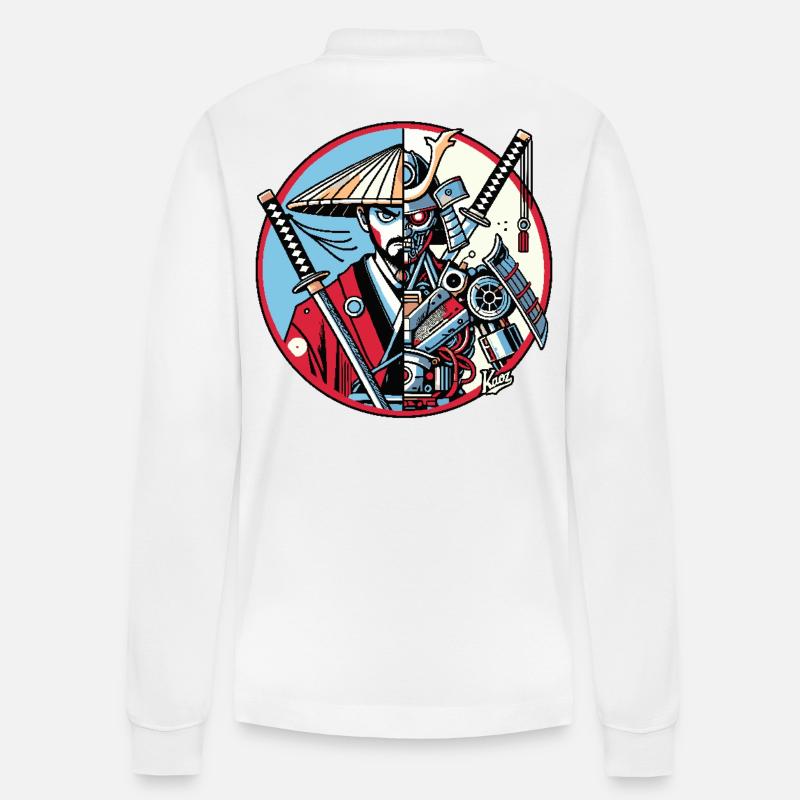 Samurai-Ronin oder Mecha-Shogun - Stanley/Stella Unisex Bio-Langarm-Poloshirt Prepster - Weiß