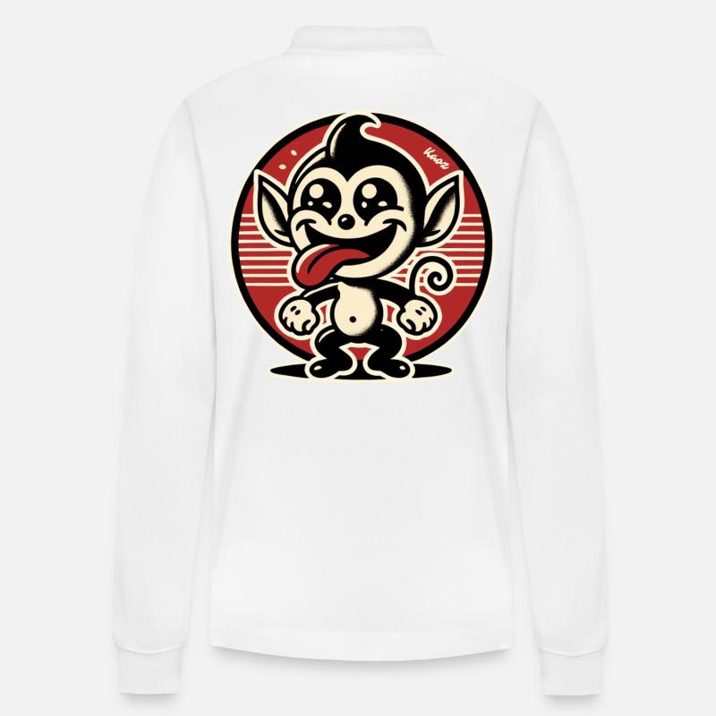 Fröhlicher kleiner Lausbuben-Affe - Stanley/Stella Unisex Bio-Langarm-Poloshirt Prepster - Weiß