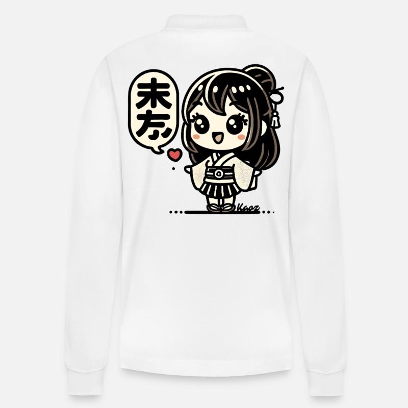 Süßes japanisches Chibi-Mädchen im Kimono - Stanley/Stella Unisex Bio-Langarm-Poloshirt Prepster - Weiß