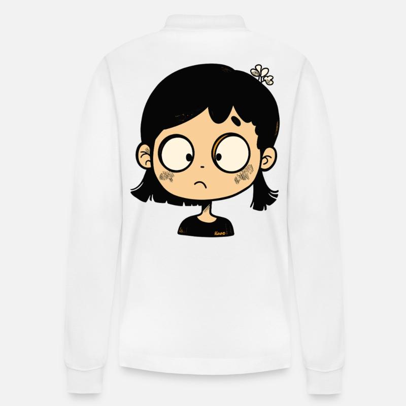 Nachdenkliches Cartoon-Mädchen - Stanley/Stella Unisex Bio-Langarm-Poloshirt Prepster - Weiß