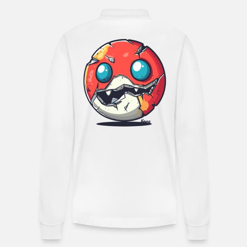 Zerbrochenes Kugel Monster mit Zähnen - Stanley/Stella Unisex Bio-Langarm-Poloshirt Prepster - Weiß
