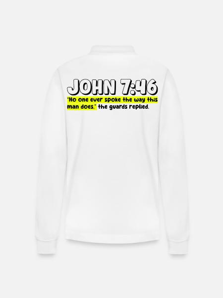 John 7:46 | Bible Quote - Stanley/Stella Organic Unisex Long-Sleeved Polo Shirt Prepster - white