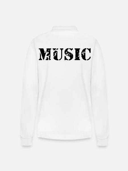 music as a stamp print design - Stanley/Stella Organic Unisex Long-Sleeved Polo Shirt Prepster - white