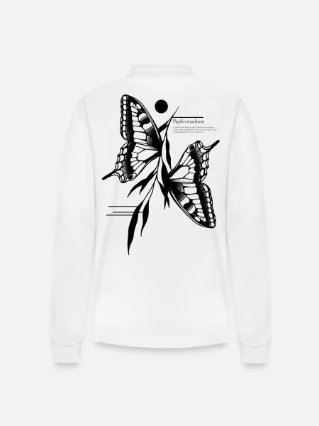 Dovetail Butterfly - Stanley/Stella Organic Unisex Long-Sleeved Polo Shirt Prepster - white