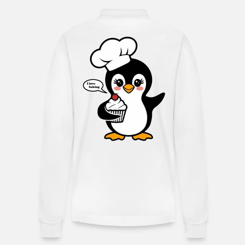 Pinguin Mit Kochmütze Liebt Backen - Stanley/Stella Unisex Bio-Langarm-Poloshirt Prepster - Weiß