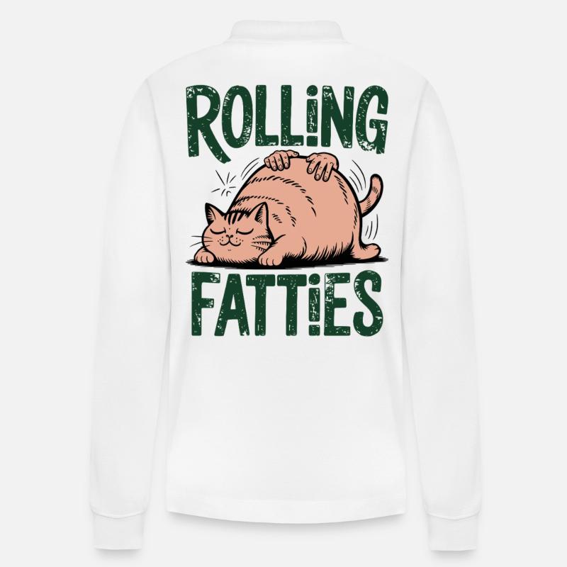 Rolling Fatties Katze Humor - Stanley/Stella Unisex Bio-Langarm-Poloshirt Prepster - Weiß