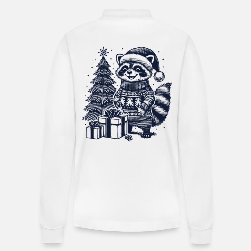 Fröhlicher Waschbär Weihnachten Pullover - Stanley/Stella Unisex Bio-Langarm-Poloshirt Prepster - Weiß